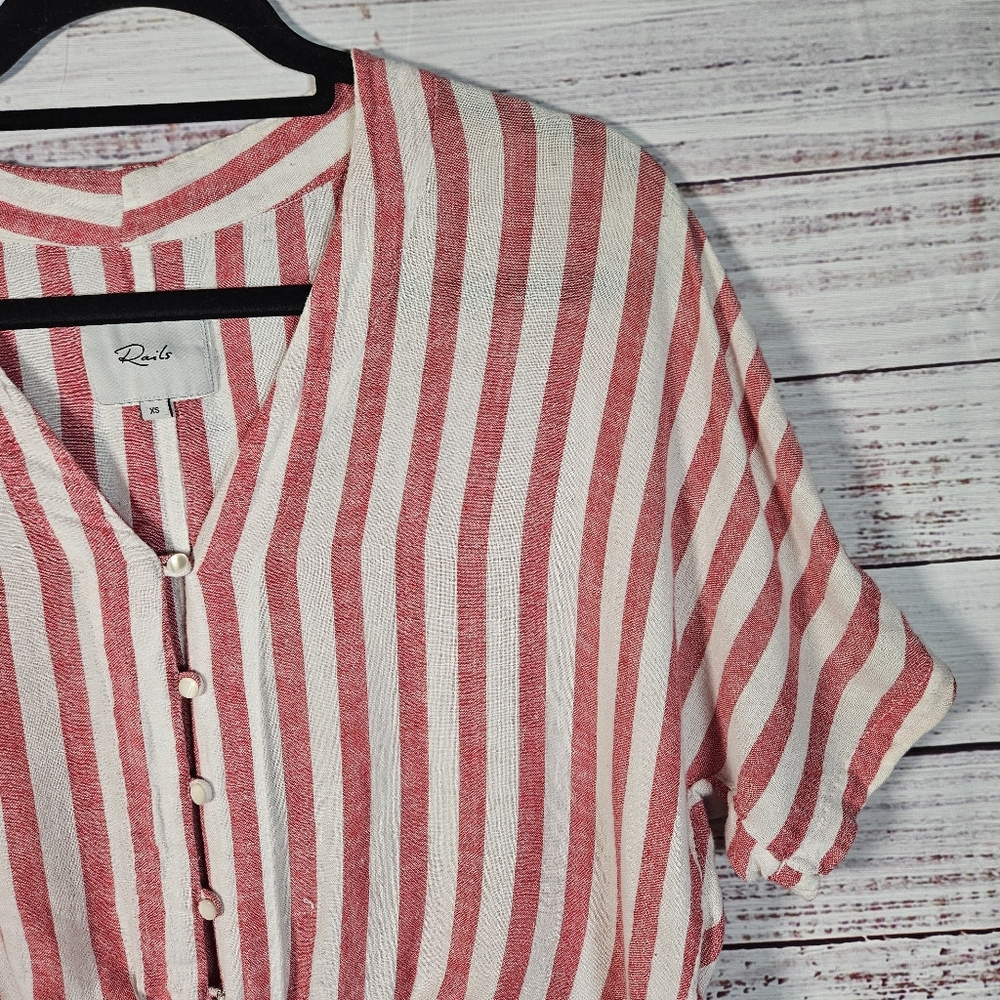 Rails Thea Carmine Stripe Button Up Tie Top - image 8